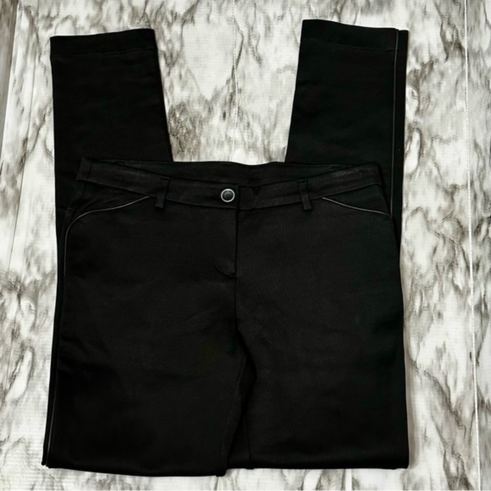 Black Skinny Pants with Sleek Design Paris Design Faux Leather Piping Tuxedo